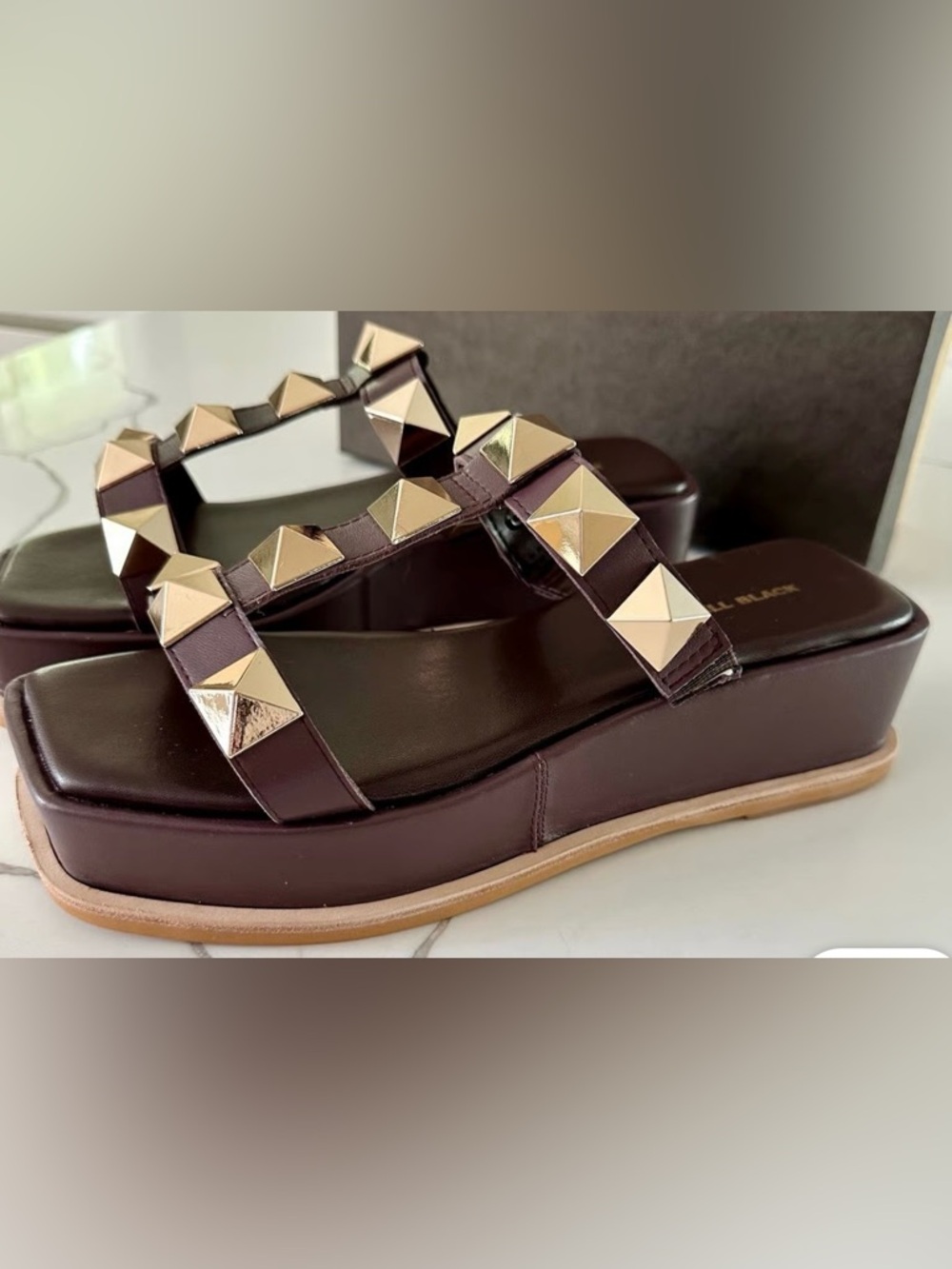 ALL BLACK Pyramid T Strap Studded Leather Sandal